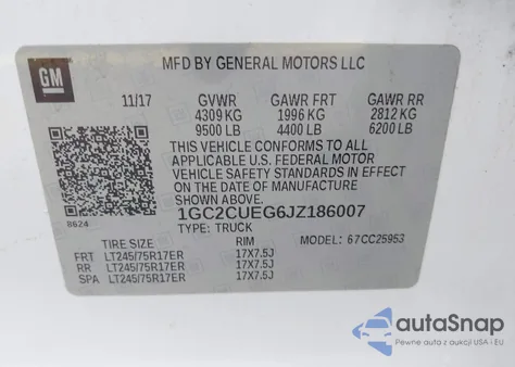 2018 Chevrolet Silverado 2500Hd Wt из США, поврежденный, VIN 1GC2CUEG6JZ186007